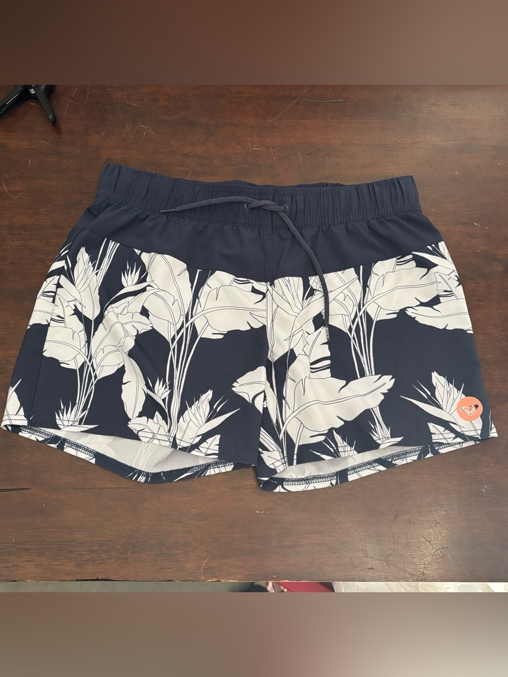 Roxy Navy and White Tropical Print Athletic Shorts
